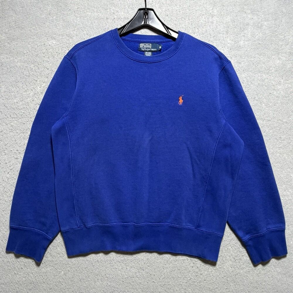 VTG Polo Ralph Lauren Sweatshirt Mens Medium Royal Blue Crewneck Pullover 90s